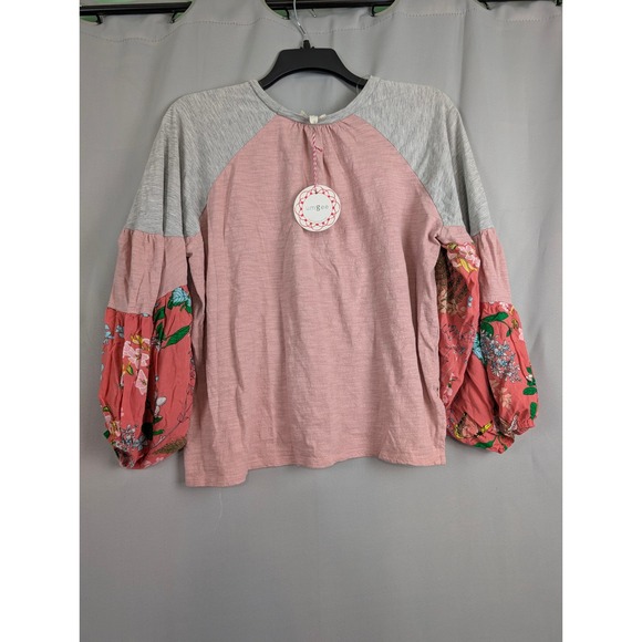 Umgee Tops - Umgee Mixed Media Floral Sleeve Top Women Large Pink NWT